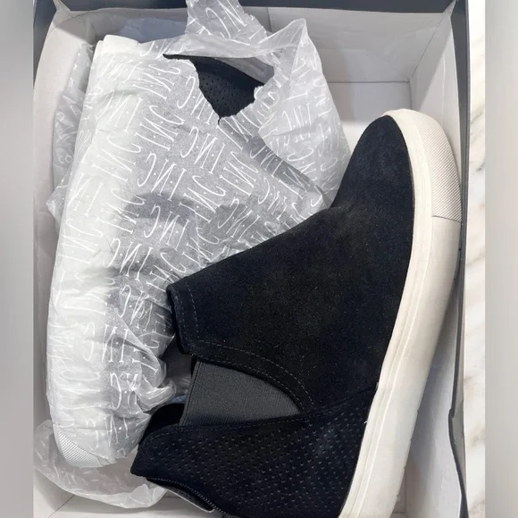 New! INC Suede Tayla Sneakers Hi-Top Black Platform Wedge Heel Fashion Sneaker - Picture 10 of 13